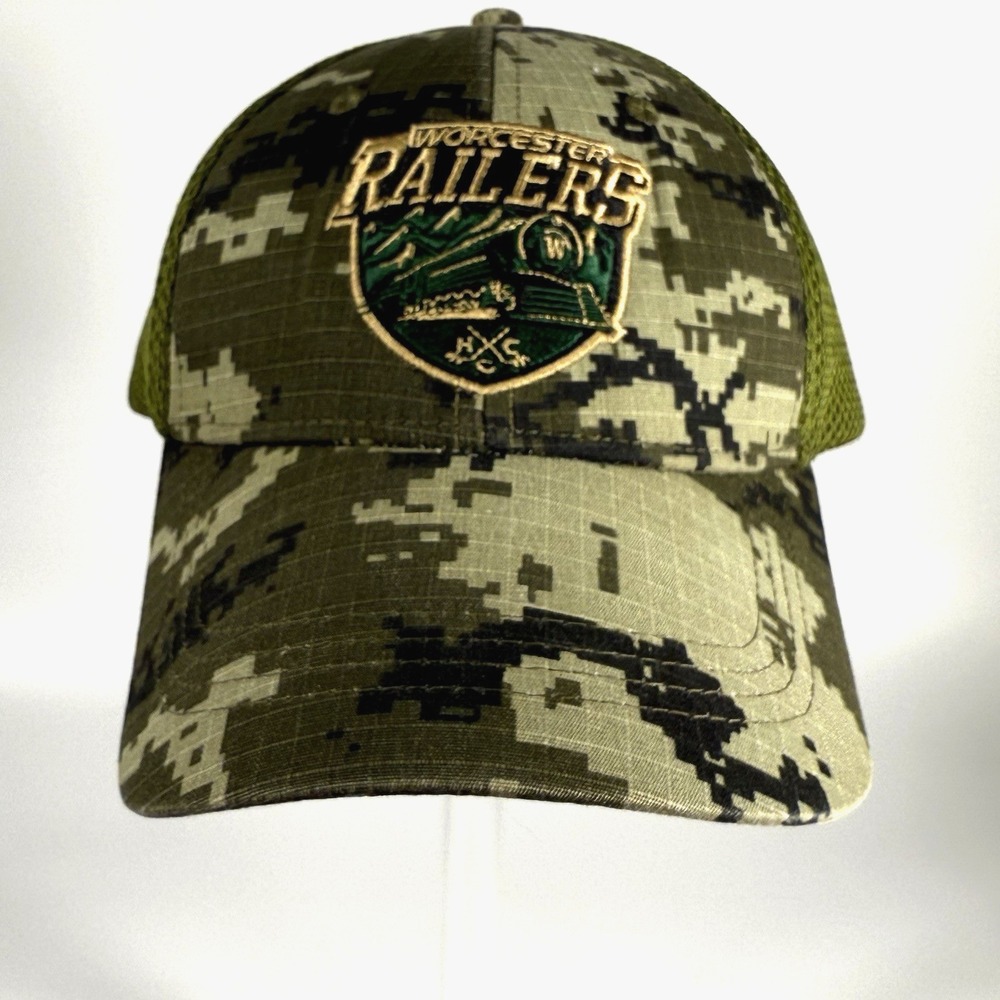 Worcester Railers ECHL Minor Hockey Team Logo Green Camouflage Adjustable Hat